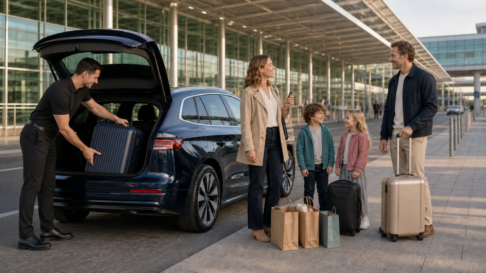Reisender erhält sein Fahrzeug vom Parkmeister Valet-Service am Terminal zurück